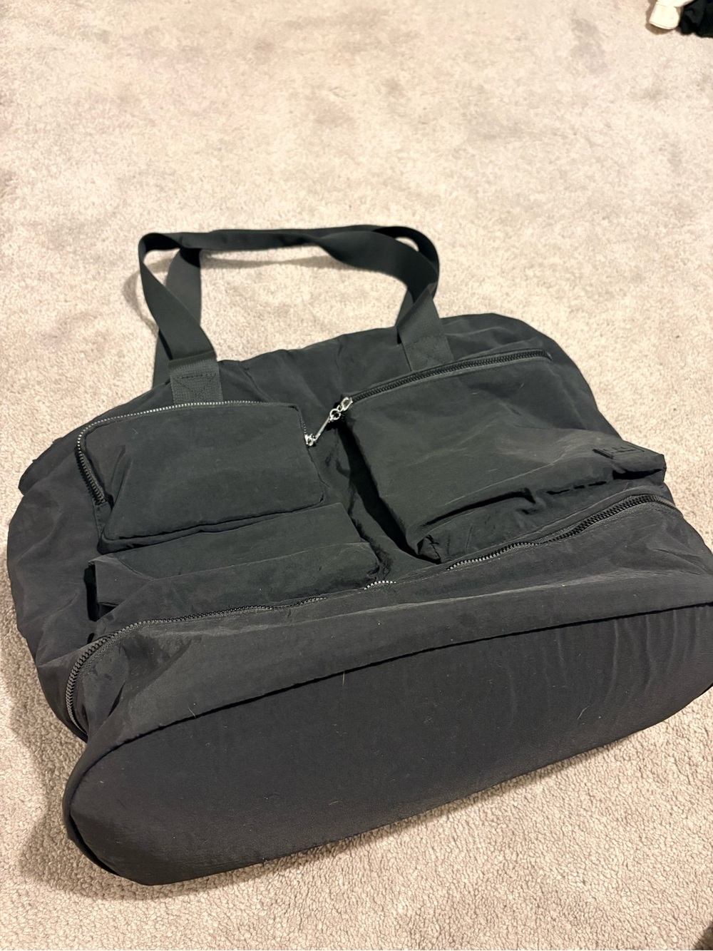 C&C Black Canvas Tote Bag with Multiple Front Pockets